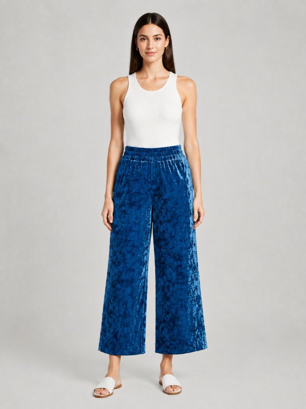 A New Day Navy Blue Velvet Wide Leg Ankle Pull-On Pants Size Large